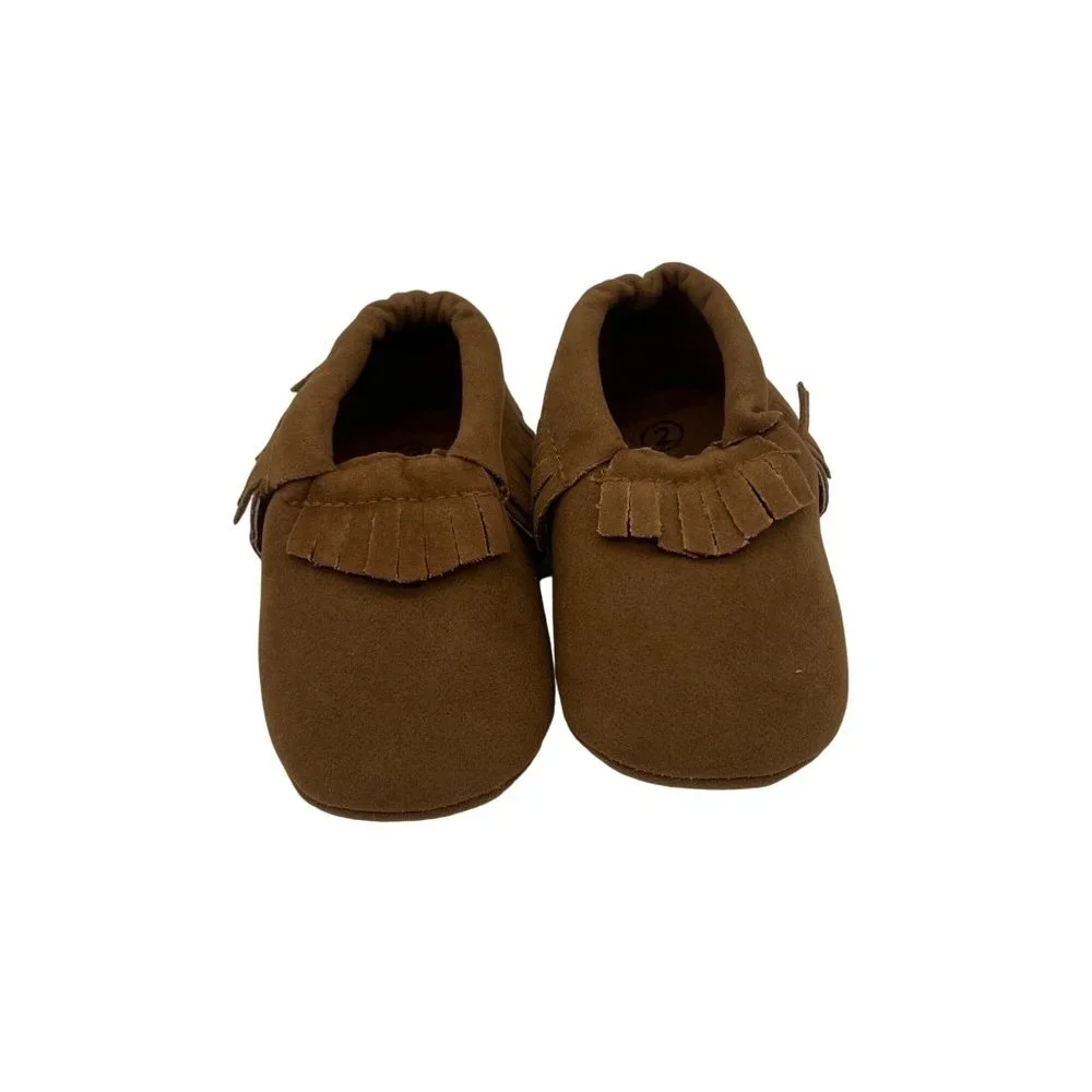 Infant Shoes Size 2 Brown Fringe 3-12 months Unbranded Faux Leather NEW